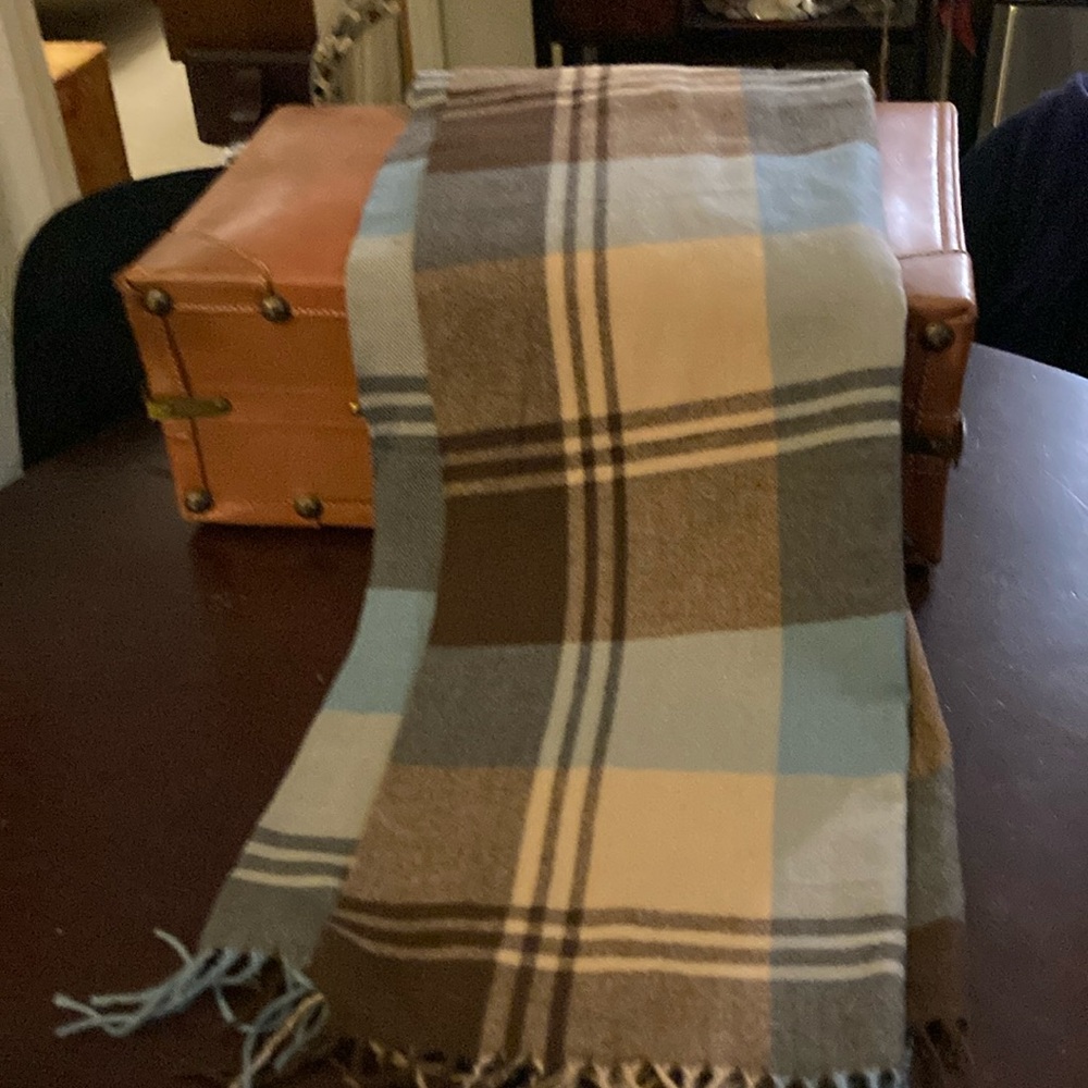 Soft Scarf Blue, Brown and Tan with fringe Sophisticated Winter Look